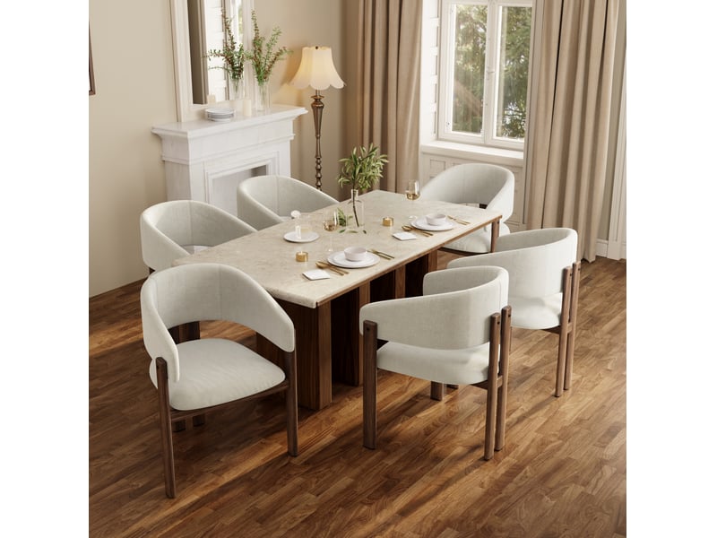  Lot de 2 chaises de salle à manger en métal aspect bois noyer et tissu lin beige  - Conforama B