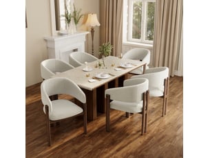 Lot de 2 chaises de salle à manger en métal aspect bois noyer et tissu lin beige