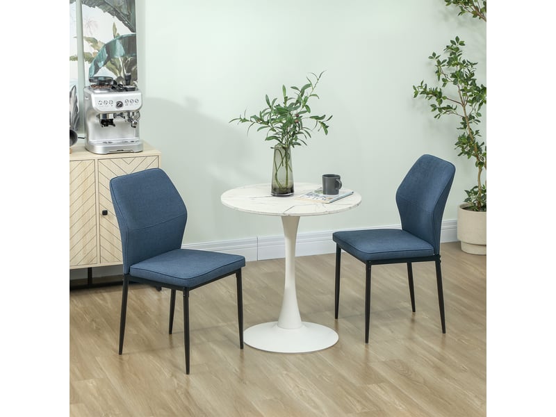  Ensemble de 2 chaises de salle à manger avec revêtement en velours synthétique, dossier incurvé et pieds en acier, 45 x 57 x 86 cm, bleues  - Conforama C