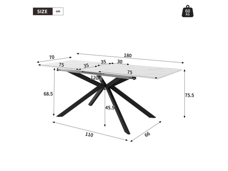 Table de séjour rectangulaire avec allonge bicolore - 70x150-180max. Cm table bicolore - Conforama C