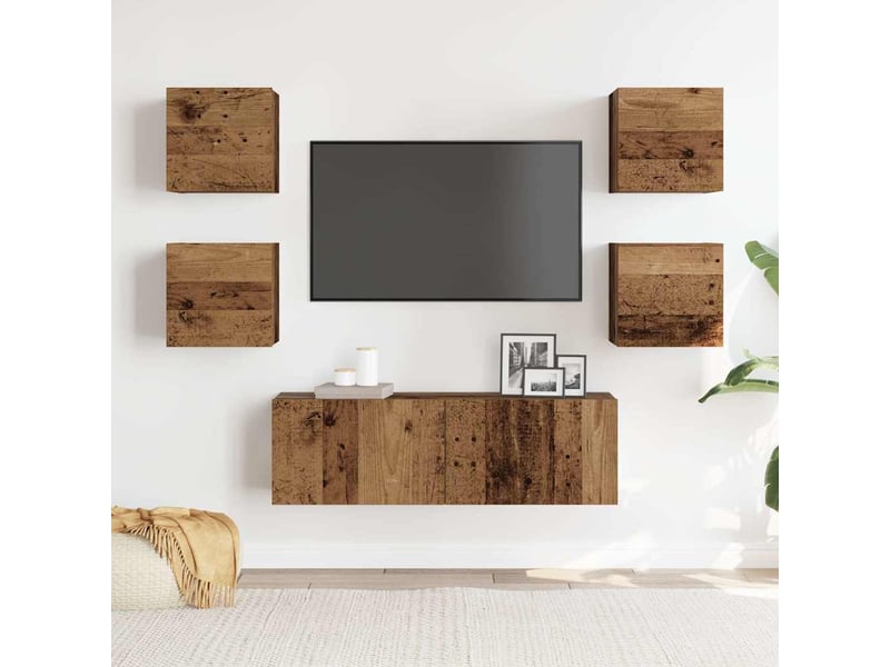  Ensemble de meuble tv - banc tv - meuble de rangement mural 5 pcs vieux bois bois d'ingénierie  - Conforama C