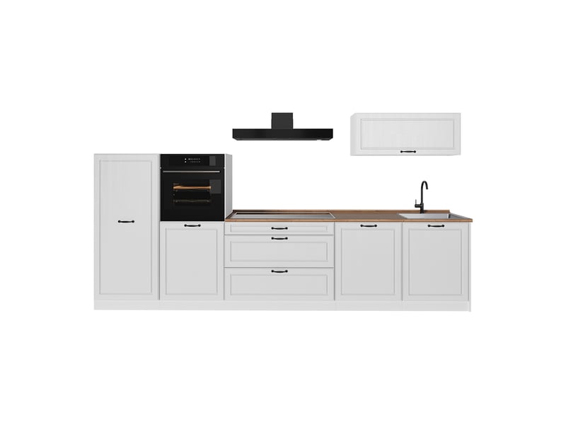  Vicco cuisine, blanc campagneblanc, 340cm plan de travail chêne doré  - Conforama A