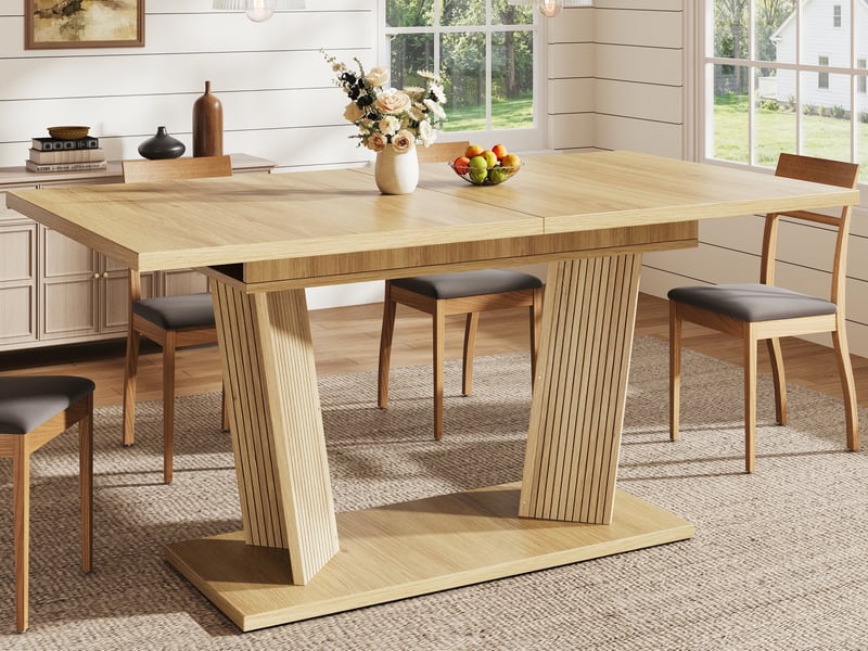  Table de salle à manger extensible 120-160×80×76cm, avec patins antidérapants réglables, moderne, naturel  - Conforama B