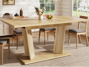 Table de salle à manger extensible 120-160×80×76cm, avec patins antidérapants réglables, moderne, naturel