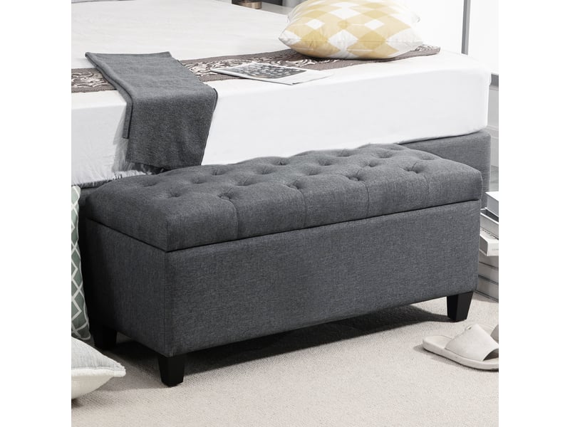  Banc de rangement 100 x 40 x 44 cm gris foncé en polyester, assise capitonnée avec coffre intérieur  - Conforama B