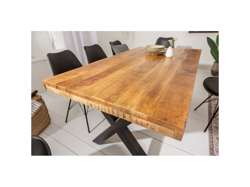 Table de salle à manger loden – bois massif de manguier verni – 160 cm – style industriel - Conforama C
