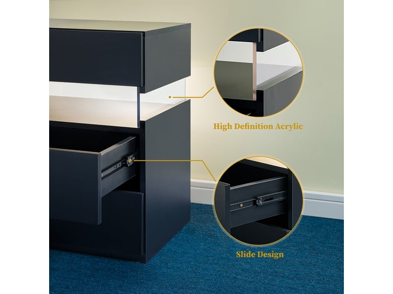  Table de chevet led,48x38x61 cm,3 tiroirs avec panneau acrylique,noir  - Conforama E