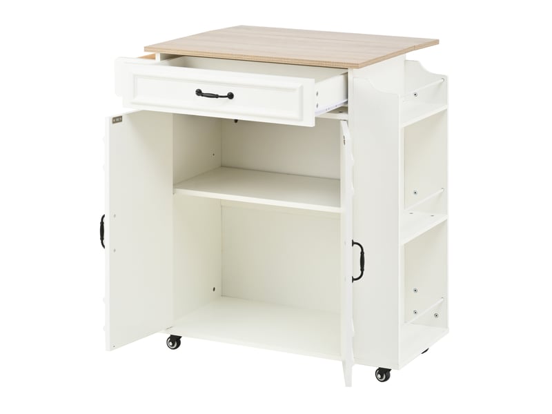 Desserte de cuisine 66 x 40-60 x 90 cm blanche en mdf, plan de travail rabattable avec rangement mobile - Conforama A