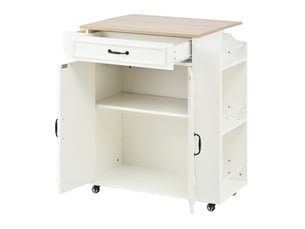 Desserte de cuisine 66 x 40-60 x 90 cm blanche en mdf, plan de travail rabattable avec rangement mobile