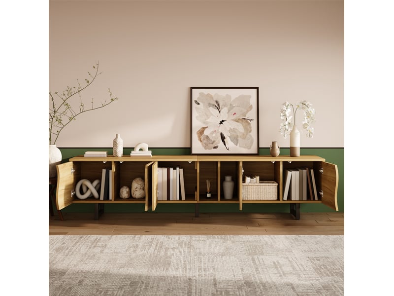  Meuble tv 5 portes avec rangements ouverts 191 x 38 x 46,5 cm, naturel  - Conforama E