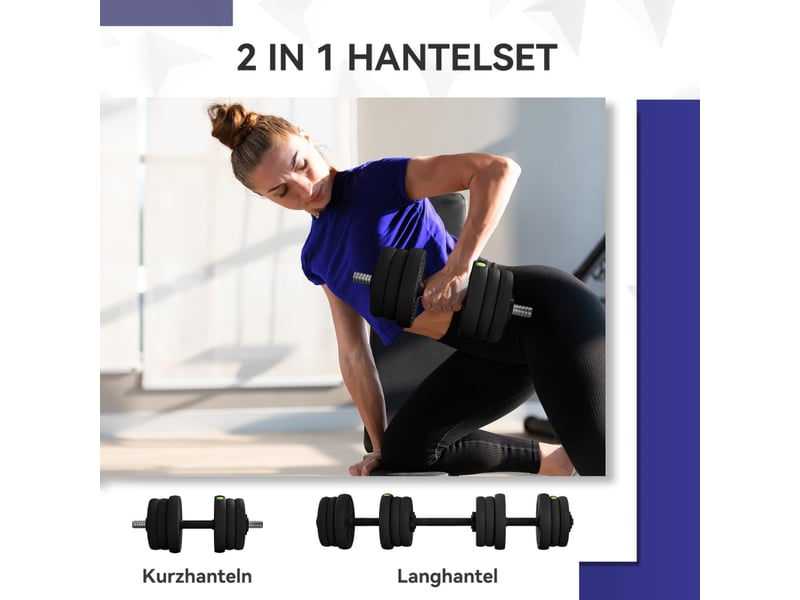 Kit haltères 2 en 1, haltères et barre longue, poids réglable 20 kg pour entraînement à domicile - Conforama C