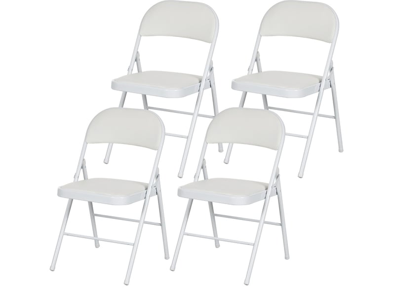  Elvmi lot de 4 chaises pliantes rembourrées en cuir régénéré blanc structure métal assise confortable dossier rembourré pliables gain de place pour salle à manger bureau à domicile réception salle d attente dimensions 45 x 46 x …  - Conforama A