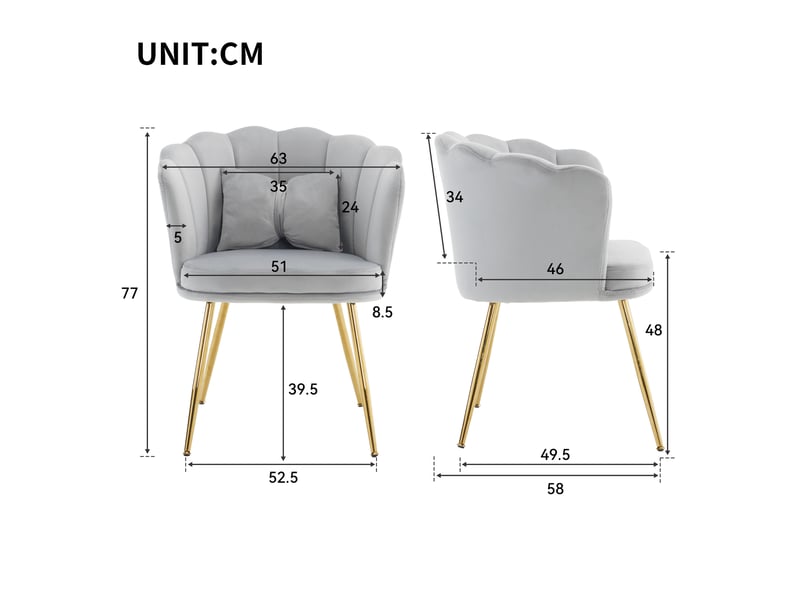  Lot de 6 chaises en velours avec dossier pétale, pieds dorés et coussins papillon pour salon ou bureau  - Conforama C