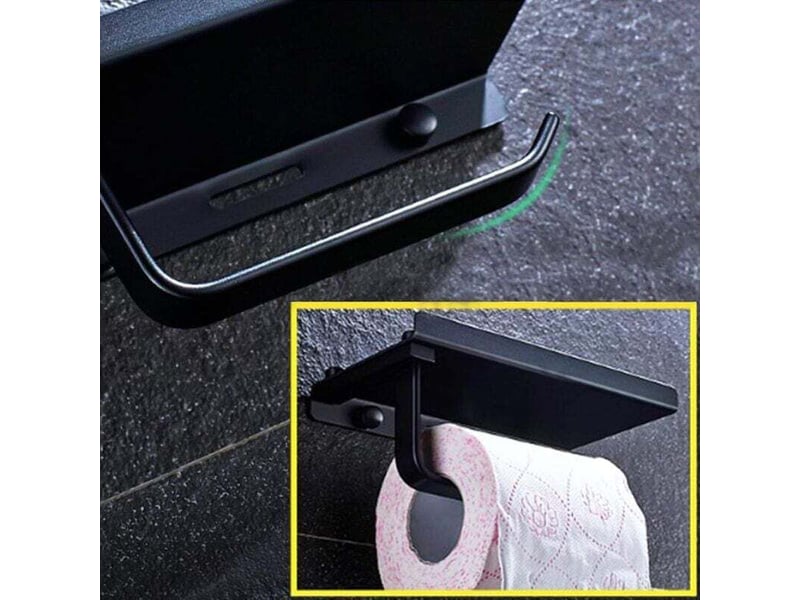  Distributeur mural papier toilette noir en aluminium - avec étagère pour téléphone, support rouleau pour salle de bain, cuisine et hôtel  - Conforama A