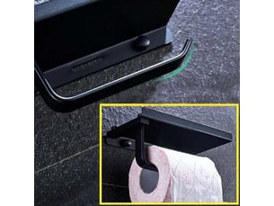 Distributeur mural papier toilette noir en aluminium - avec étagère pour téléphone, support rouleau pour salle de bain, cuisine et hôtel