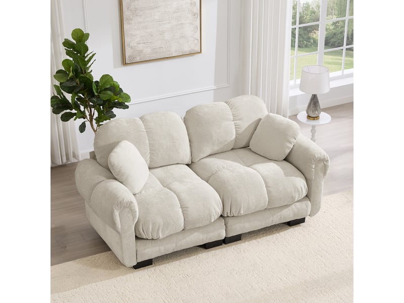 Canapé droit 2 places 190cm en chenille avec design matelassé, canapé modulable avec coussins épais ergonomique, montage facile, kaki clair Bliss Lite - Conforama B