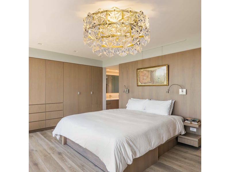  Ventilateur de plafond avec lustre cristal 48cm  - plafonnier ventilateur pour salon, led 6 vitesses, moteur dc - doré  - Conforama C