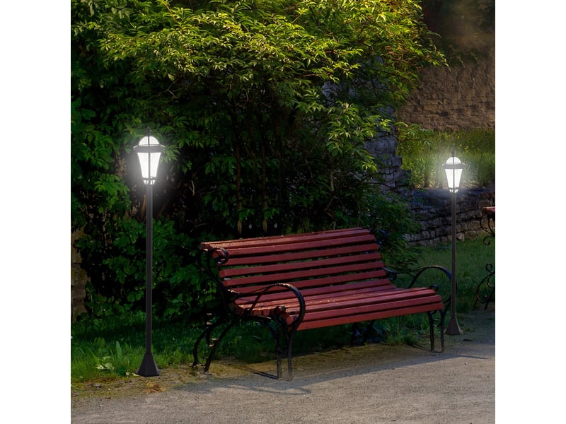  Lot de 2 lampes solaires de jardin avec éclairage led blanc 6000k, ip44, 18,5 x 18,5 x 129 cm, noir  - Conforama C