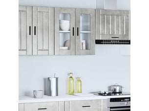 Meuble de rangement, armoire murale de cuisine avec porte en verre porto gris béton shl794