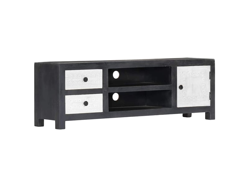  Meuble tv moderne, banc tv sculpté à la main gris et blanc 120x30x40 cm manguier  - Conforama B