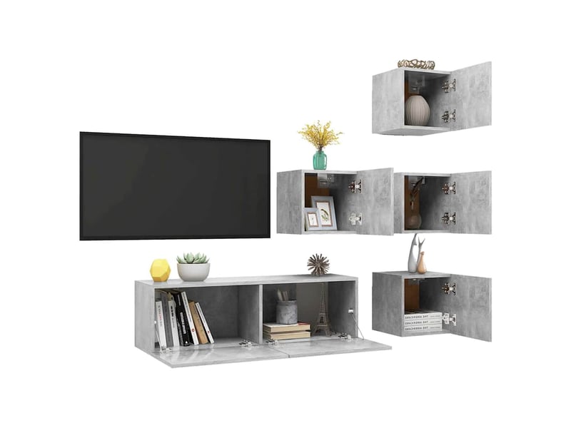  Ensemble de meuble tv - banc tv - meuble de rangement 5 pcs gris béton bois d'ingénierie  - Conforama E