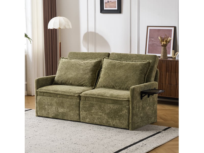 Canapé lit convertible 3 en 1 avec fonction sommeil canapé lit avec coussins et usb, 3-en-1 canapé & couch avec dossier ajustable 5 niveaux, canapé lit pliable avec rangement, chenille, vert - Conforama B