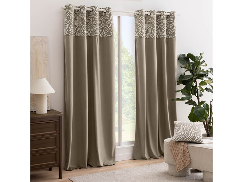  Rideau tamisant à œillets en velours avec bandeau jacquard zébré 140x240 cm  - Conforama D