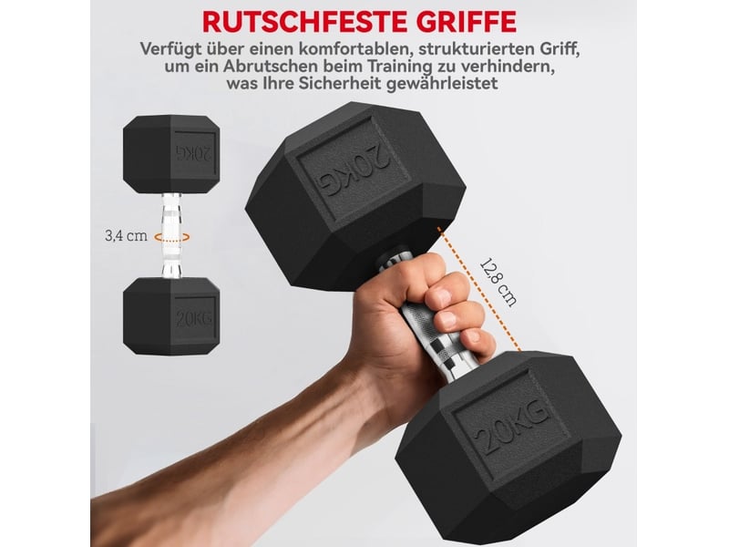 Haltère hexagonal 20 kg noir en métal, poignée moletée pour entraînement de force à domicile et en salle - Conforama E