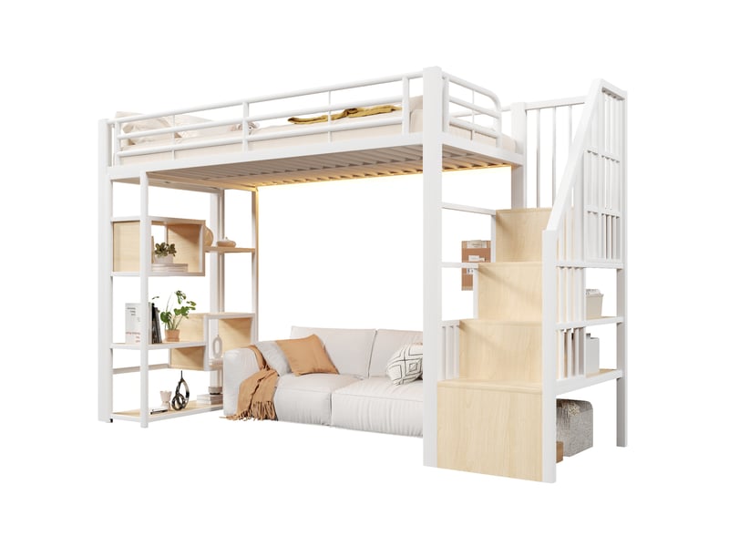 Lit mezzanine enfant 90x200 cm avec led et rangements coloris blanc - Conforama A