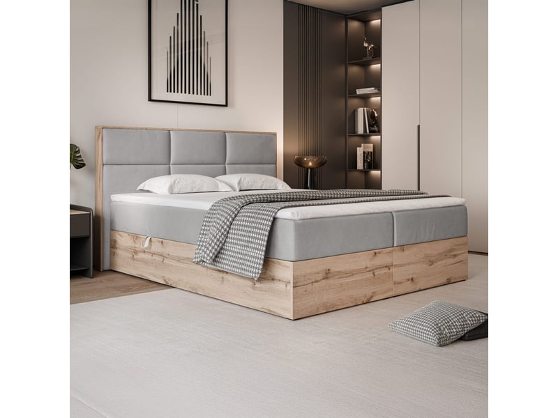  Lit coffre lavio - 200x200 cm - avec sommier et surmatelas - velours doux - gris LAVIO - Conforama B