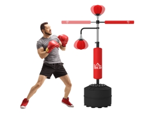 Sac de frappe sur pied 4 en 1 punching ball autonome balles de vitesse barre rotative gants 88 x 50 x 160-230 cm rouge