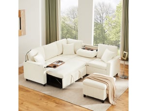 Canapé d'angle réversible convertible <strong>MIVRAY </strong> <strong></strong> 4 places Tissu beige avec coffre de rangement