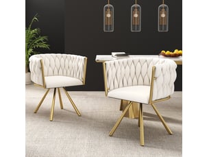 Lot de 2 chaises de salle à manger 72 cm en velours, pieds en métal argenté, pivotant à 360°, beige