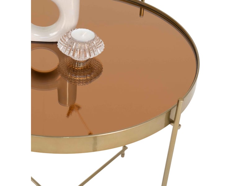 Roma-table basse acier couleur laiton et verre ø70cm  - Conforama C