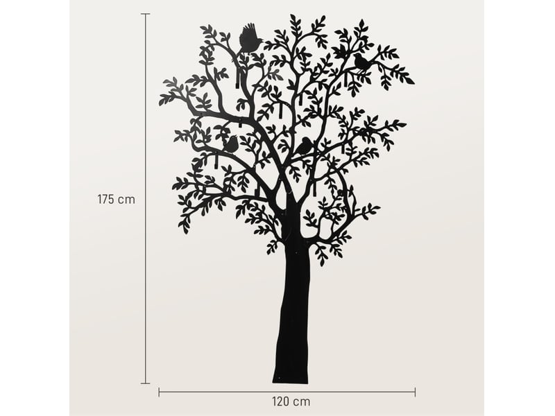  Porte-manteau mural en métal 120 x 175 cm – noir – design arbre avec oiseaux, 8 crochets  - Conforama C