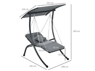 Fauteuil de jardin 110x150x170, balancelle fauteuil d'extérieur, toit réglable, coussin inclus, acier robuste, gris foncé