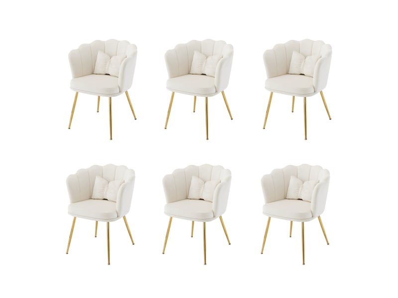 Fauteuil rembourré à dossier pétale avec coussin de soutien et pieds métalliques dorés en velours beige - Conforama A