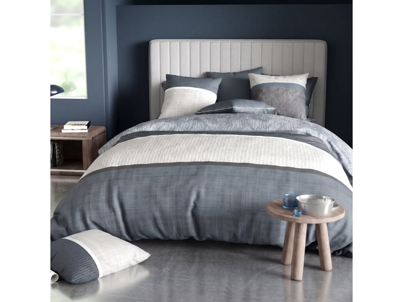  Parure housse de couette 240x220cm + 2 taies motif graphique bleu et gris 100% coton - enezia ENEZIA - Conforama A