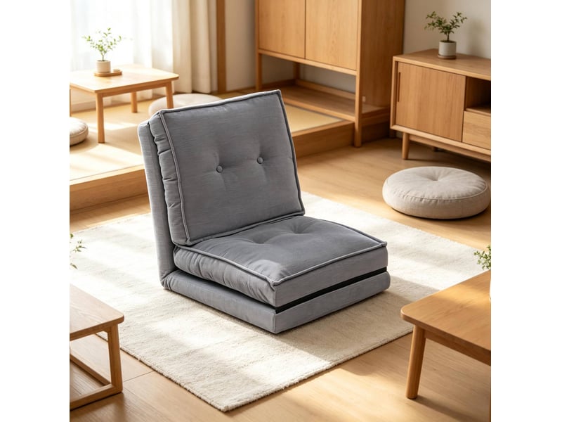  Fauteuil de sol modenvie pliable convertible en velours gris 59 x 69 x 68 cm  - Conforama E