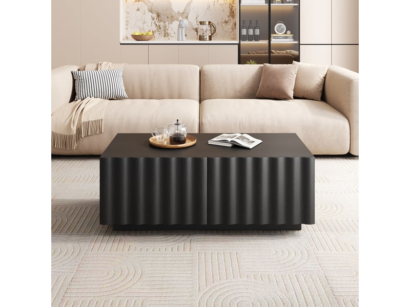  Table basse moderne avec 2 tiroirs de rangement motif vague meuble de salon minimaliste en mdf  - Conforama D