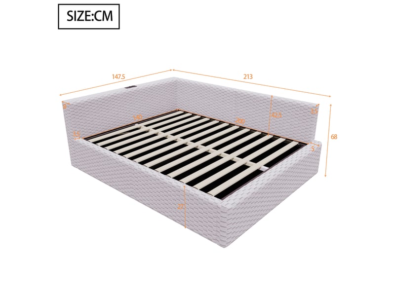  Lit coffre double 140×200 cm avec led, 2 ports usb et port type-c - okmyhome- velours gris, sans matelas  - Conforama D