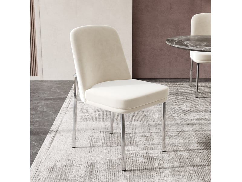  Lot de 4 chaises de salle à manger 42,5x53x82 cm en velours beige, style contemporain épuré  - Conforama D