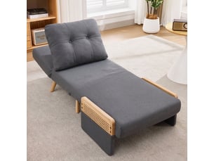 Fauteuil convertible 3 en 1 lit d'appoint 1 place, avec accoudoirs en rotin, fauteuil relax gris