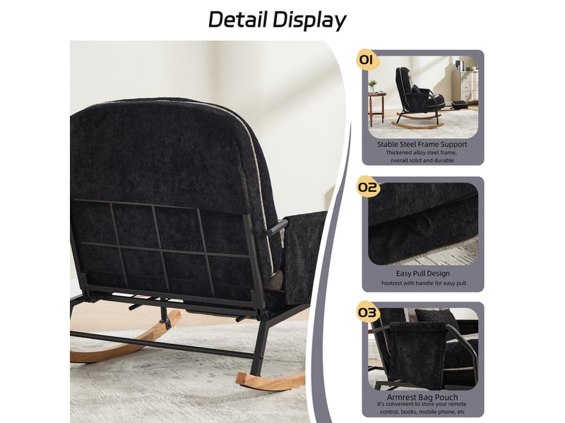  Fauteuil à bascule design bicolore noir et gris, dossier réglable et repose-pied rétractable pour se détendre  - Conforama E