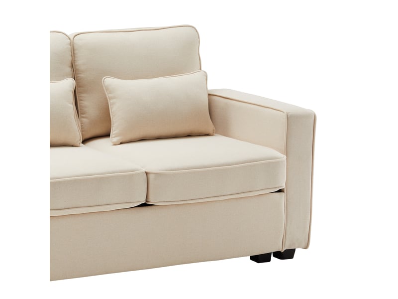  Canapé droit 4 places en tissu lin beige avec coussins et pochettes de rangement pour salon moderne  - Conforama W