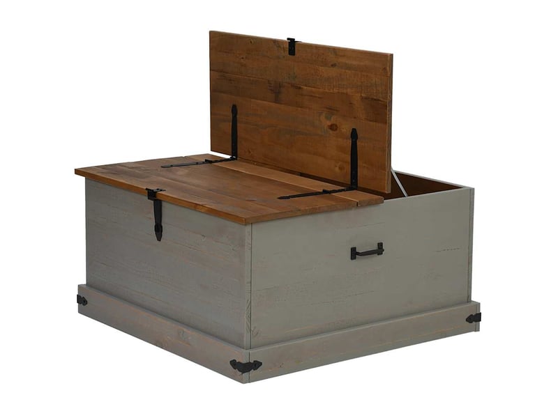  Coffre de rangement, boîte de rangement halden gris 91x91x47 cm bois massif pin  - Conforama E