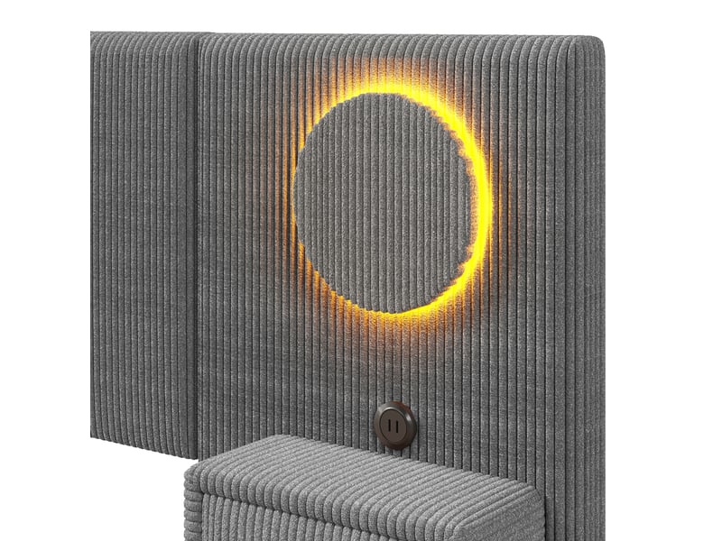 Lit coffre 180x200 cm gris, velours, tête de lit led, ports usb intégrés, chevets avec tiroirs, charge 220 kg - Conforama E