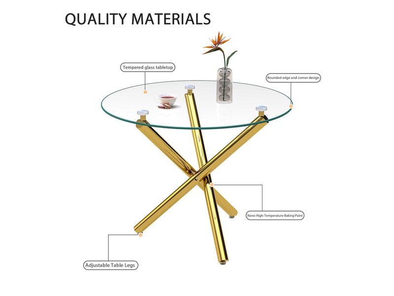  Table de salle à manger ronde 2 à 4 personnes pour salle à manger en verre et métal 80×80×76 cm doré  - Conforama C