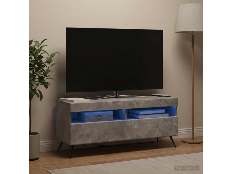 Meuble tv - banc tv - meuble de rangement led gris béton bois d'ingénierie  - Conforama B