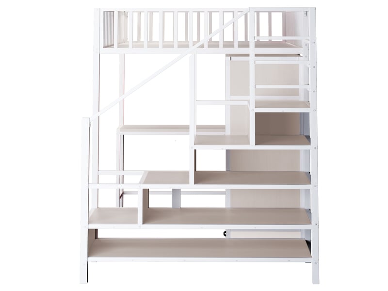  Lit mezzanine enfant 140x200 cm – blanc – bureau, armoire, rangements, led, usb et type-c intégrés  - Conforama E